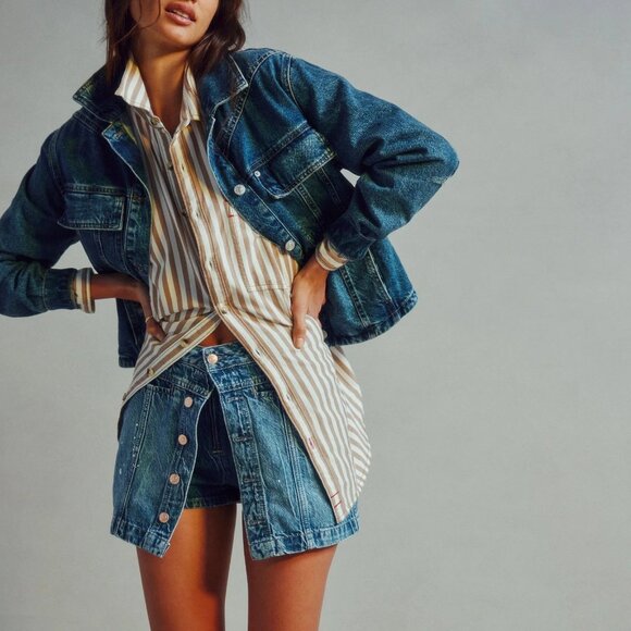 Free People Denim Jacket Jean Distressed Boho size S Casual - Picture 13 of 13